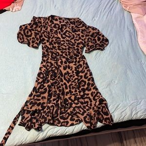 leopard print dress self tie mini wrap dress